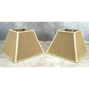 Set of 2 Vintage Pierre Frey Lamp Shades Hard Back Tapered Square Woven Raffia